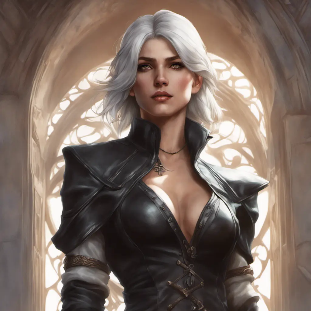 Alluring matte portrait of a beautiful Ciri wearing black leather, 8k, Highly Detailed, Intricate, Half Body, Realistic, Sharp Focus, Volumetric Lighting, Fantasy, Elegant by Stanley Artgerm Lau, Alphonse Mucha, WLOP