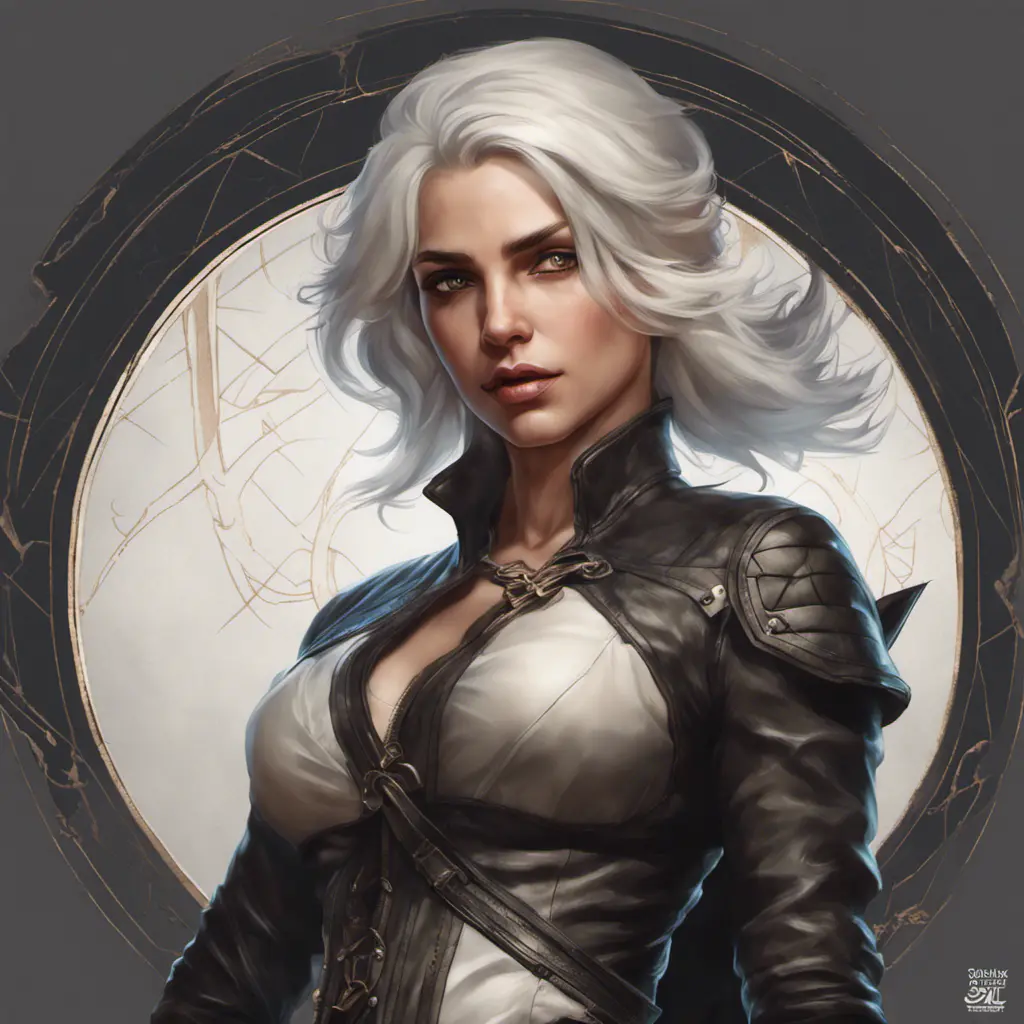 Alluring matte portrait of a beautiful Ciri wearing black leather, 8k, Highly Detailed, Intricate, Half Body, Realistic, Sharp Focus, Volumetric Lighting, Fantasy, Elegant by Stanley Artgerm Lau, Alphonse Mucha, WLOP