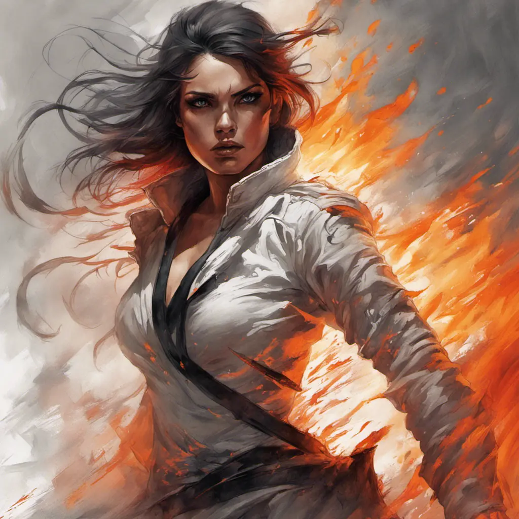 Female White Assassin emerging from a firey fog of battle, ink splash, Highly Detailed, Vibrant Colors, Ink Art, Fantasy, Dark by Stanley Artgerm Lau