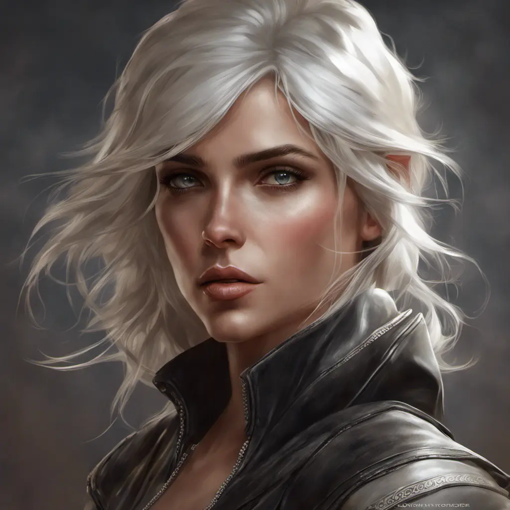 Alluring matte portrait of a beautiful Ciri wearing black leather, 8k, Highly Detailed, Intricate, Half Body, Realistic, Sharp Focus, Volumetric Lighting, Fantasy, Elegant by Stanley Artgerm Lau, Alphonse Mucha, WLOP