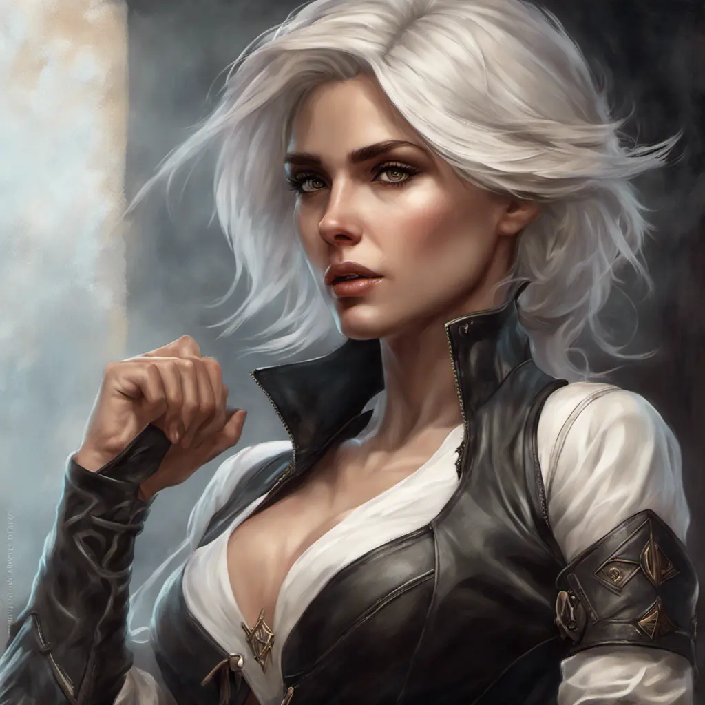 Alluring matte portrait of a beautiful Ciri wearing black leather, 8k, Highly Detailed, Intricate, Half Body, Realistic, Sharp Focus, Volumetric Lighting, Fantasy, Elegant by Stanley Artgerm Lau, Alphonse Mucha, WLOP