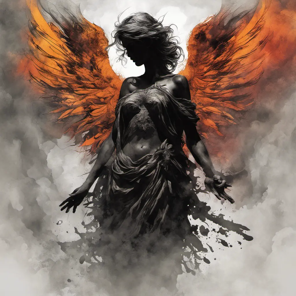 Silhouette of an Angel emerging from the fog of war, ink splash, Highly Detailed, Vibrant Colors, Ink Art, Fantasy, Dark by Stanley Artgerm Lau