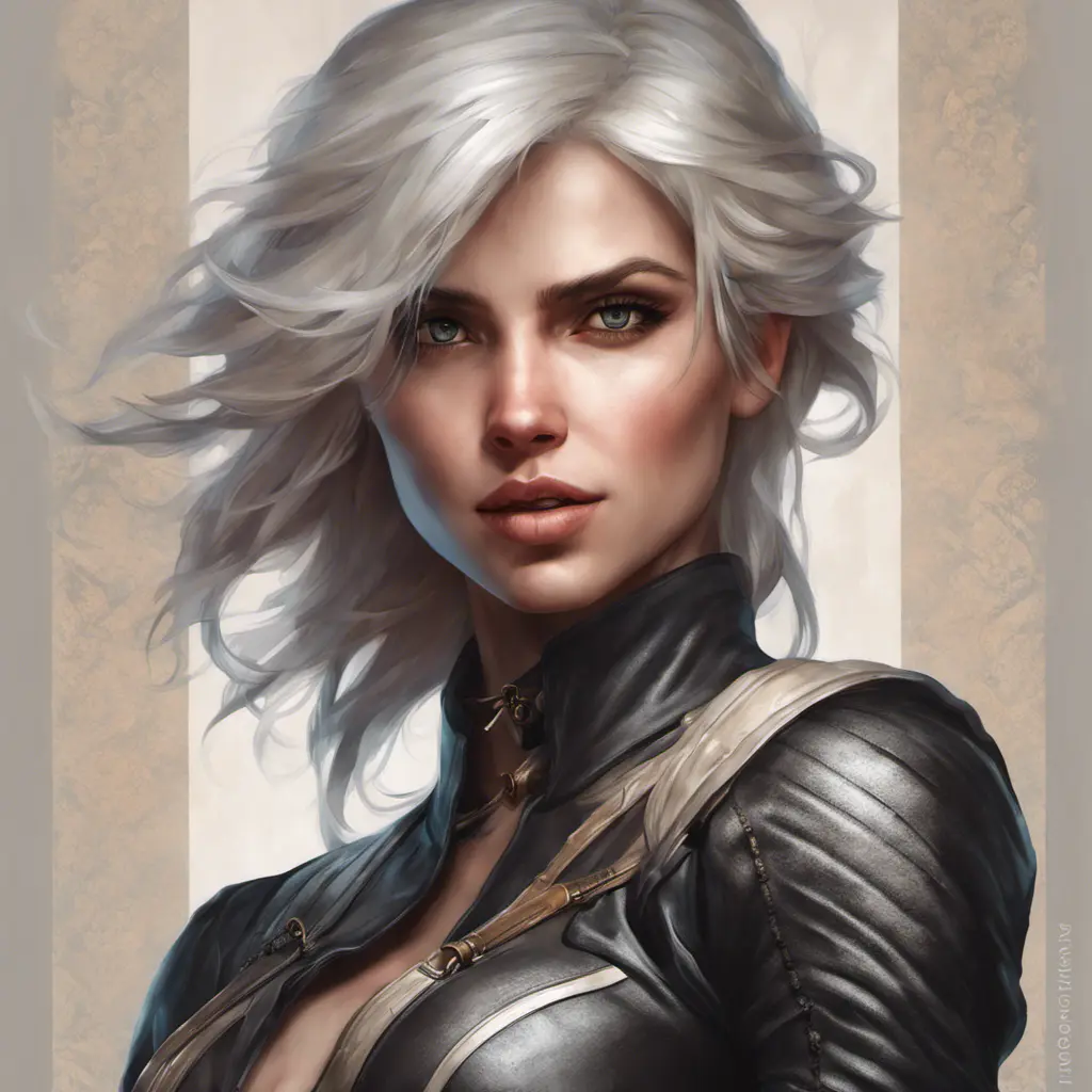 Alluring matte portrait of a beautiful Ciri wearing black leather, 8k, Highly Detailed, Intricate, Half Body, Realistic, Sharp Focus, Volumetric Lighting, Fantasy, Elegant by Stanley Artgerm Lau, Alphonse Mucha, WLOP