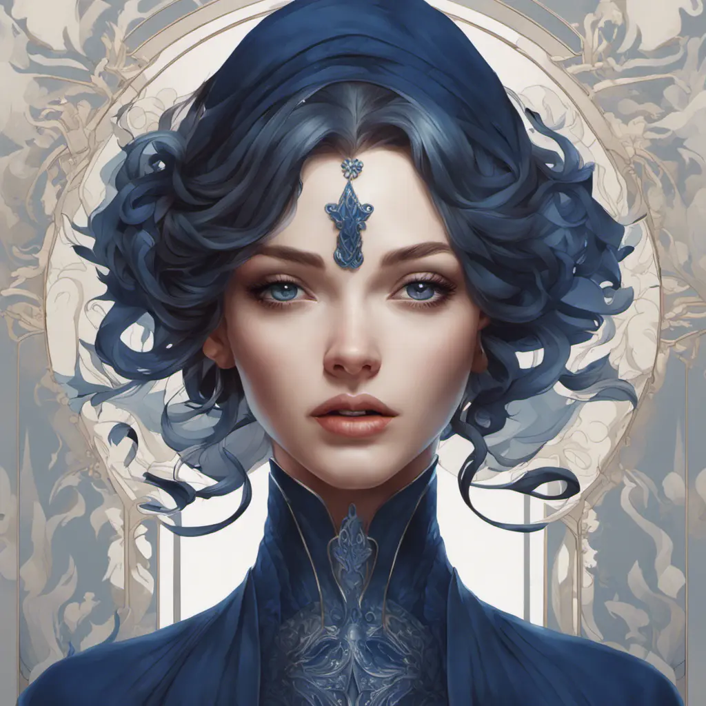 Alluring matte portrait of a beautiful A2 wearing dark blue, 8k, Highly Detailed, Intricate, Half Body, Realistic, Sharp Focus, Volumetric Lighting, Fantasy, Elegant by Stanley Artgerm Lau, Alphonse Mucha, WLOP, Stefan Kostic