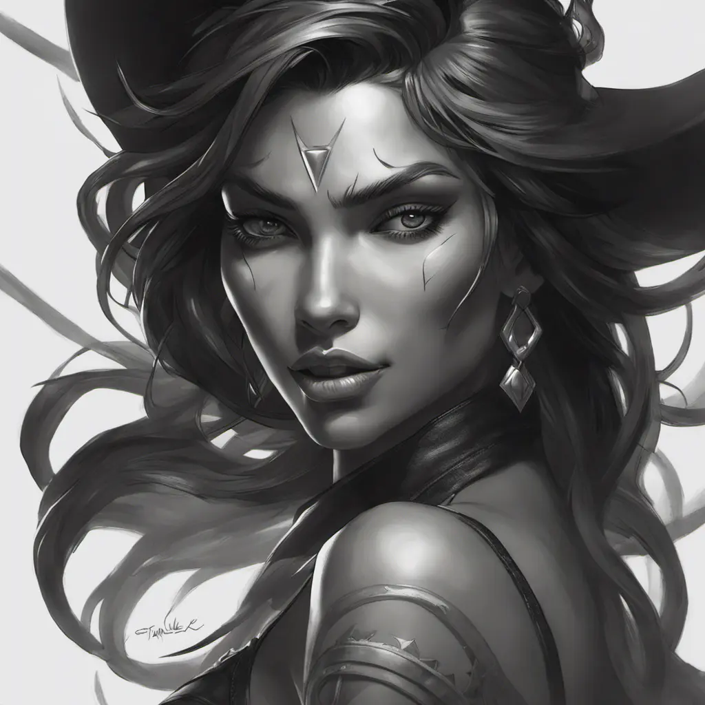 Alluring matte portrait of a beautiful Nidalee wearing black leather, 8k, Highly Detailed, Intricate, Half Body, Realistic, Sharp Focus, Volumetric Lighting, Fantasy, Elegant by Stanley Artgerm Lau, Alphonse Mucha, WLOP