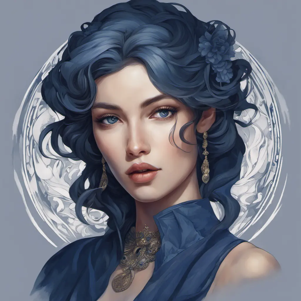 Alluring matte portrait of a beautiful A2 wearing dark blue, 8k, Highly Detailed, Intricate, Half Body, Realistic, Sharp Focus, Volumetric Lighting, Fantasy, Elegant by Stanley Artgerm Lau, Alphonse Mucha, WLOP, Stefan Kostic