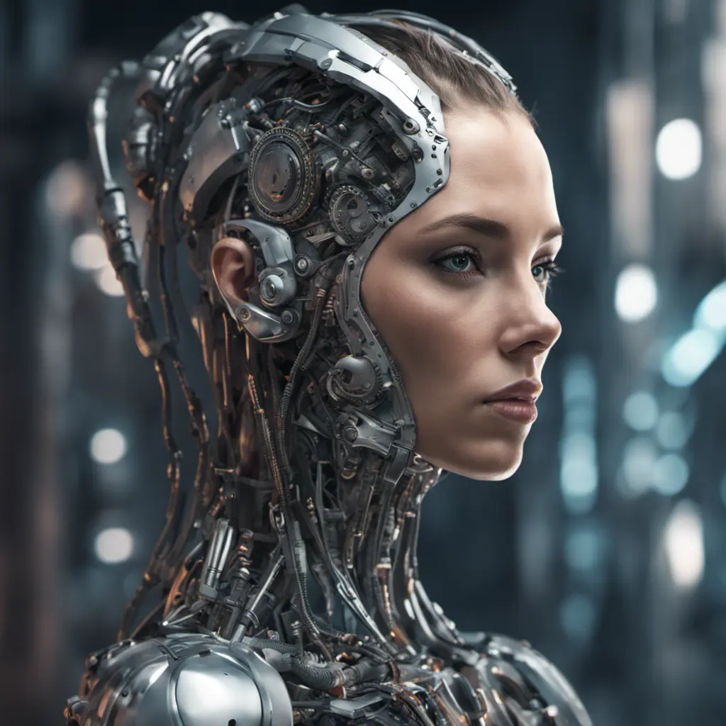 Alluring highly detailed matte portrait of a beautiful cyborg in the style of Stefan Kostic, 8k, High Definition, Highly Detailed, Intricate, Half Body, Realistic, Sharp Focus, Fantasy, Elegant