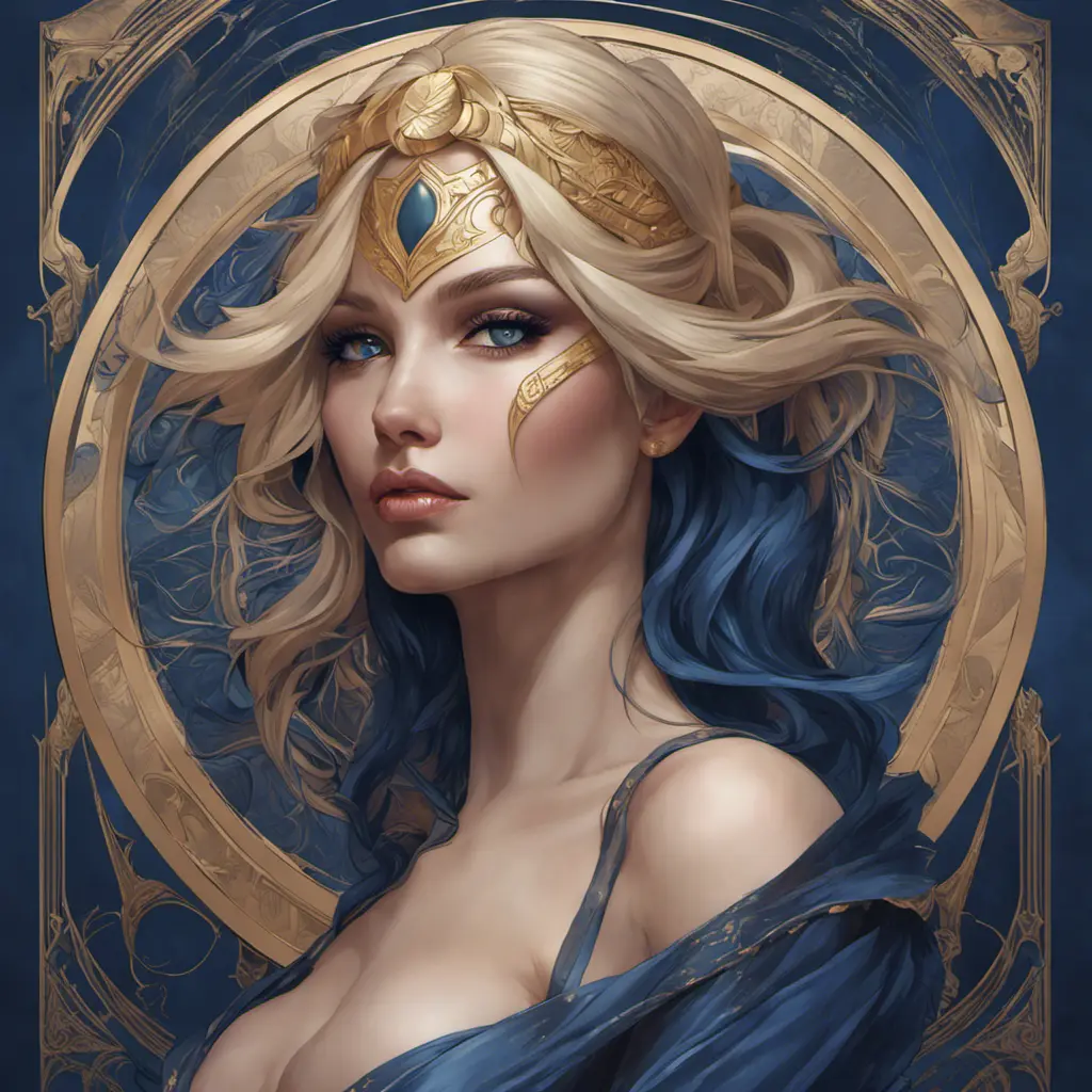 Alluring matte portrait of the beautiful Kayle in dark blue, 8k, Highly Detailed, Intricate, Realistic, Sharp Focus, Volumetric Lighting, Fantasy, Elegant by Stanley Artgerm Lau, Alphonse Mucha, WLOP, Stefan Kostic