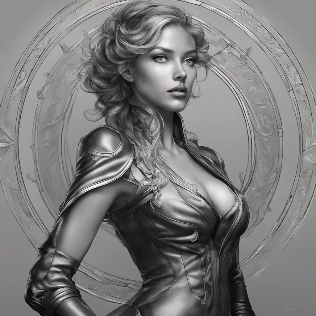 Alluring matte portrait of a beautiful A2 in black leather, 8k, Highly Detailed, Intricate, Half Body, Realistic, Sharp Focus, Volumetric Lighting, Fantasy, Elegant by Stanley Artgerm Lau, Alphonse Mucha, WLOP, Stefan Kostic