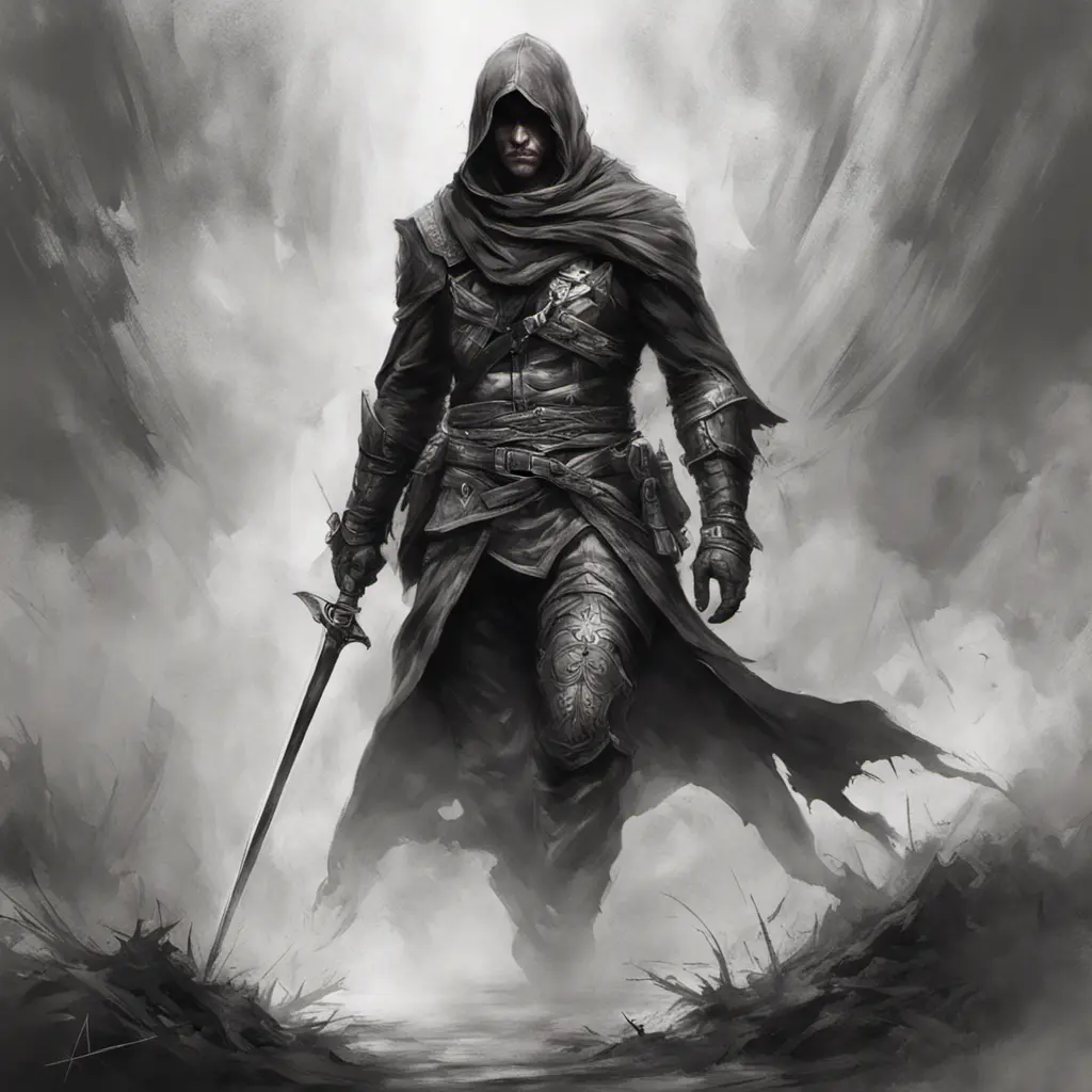 Assassin emerging from the fog of battle, Highly Detailed, Color Splash, Ink Art, Fantasy, Dark by Stanley Artgerm Lau