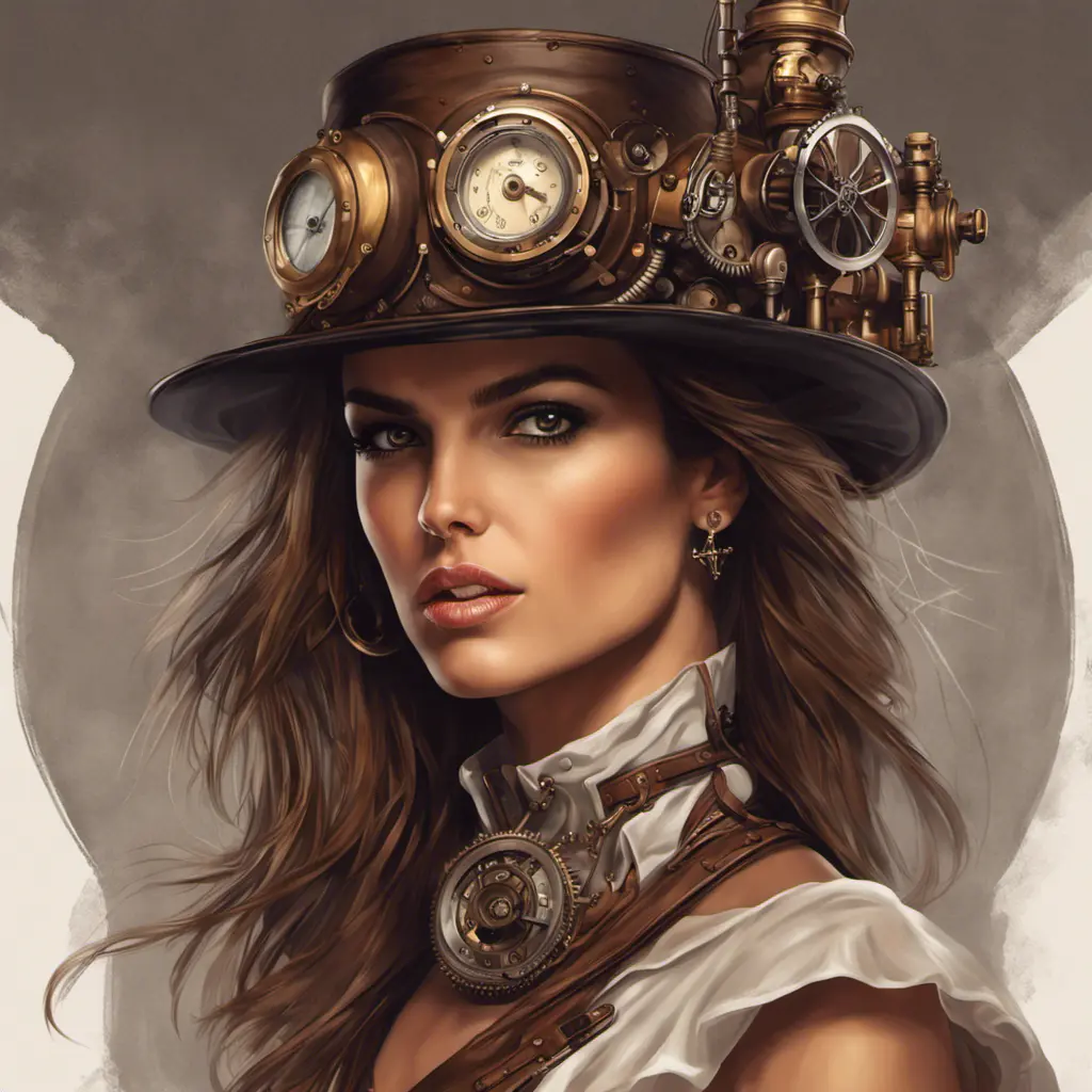 Steampunk portrait of Alessandra Ambrosio, Highly Detailed, Intricate, Artstation, Beautiful, Digital Painting, Sharp Focus, Concept Art, Elegant