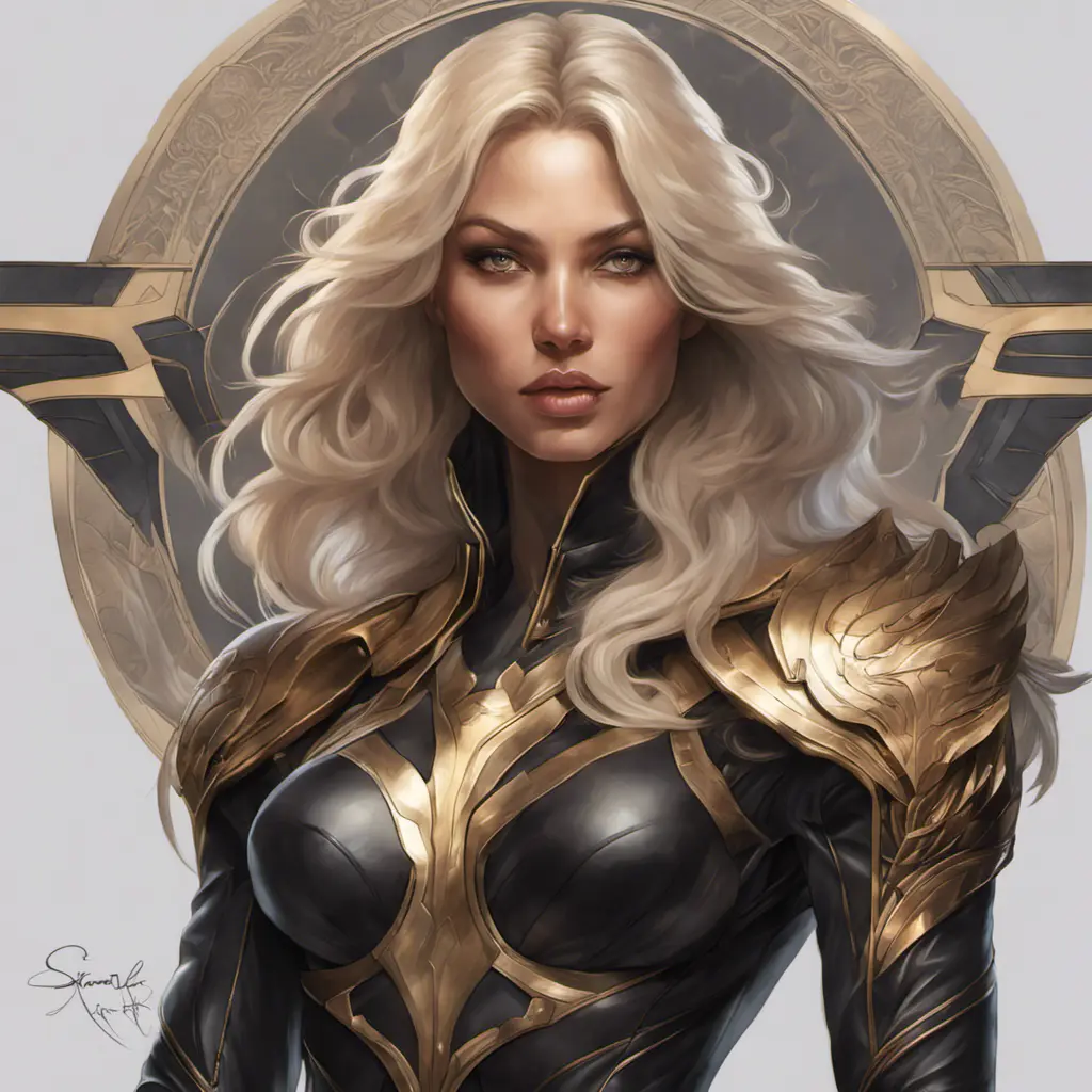 Alluring matte portrait of a beautiful Kayle wearing black leather, 8k, Highly Detailed, Intricate, Half Body, Realistic, Sharp Focus, Volumetric Lighting, Fantasy, Elegant by Stanley Artgerm Lau, Alphonse Mucha, WLOP