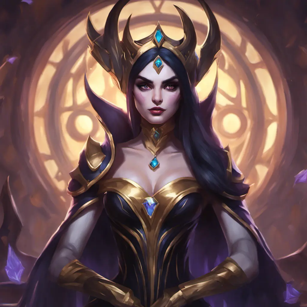 Alluring matte portrait of a beautiful Morgana from League of Legends in the style of Stefan Kostic, 8k, High Definition, Highly Detailed, Intricate, Half Body, Realistic, Sharp Focus, Fantasy, Elegant