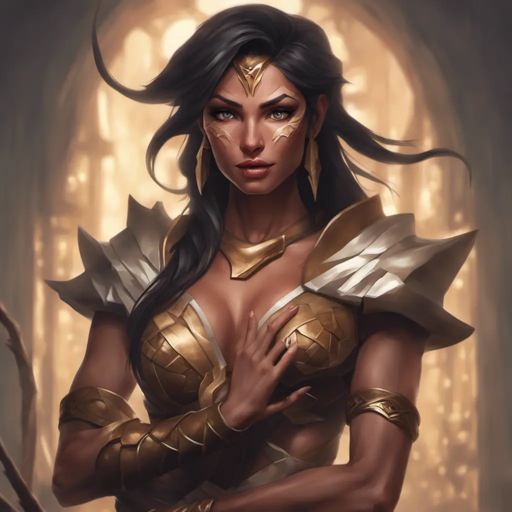 Alluring matte portrait of a beautiful Nidalee in the style of Stefan Kostic, 8k, Highly Detailed, Intricate, Half Body, Realistic, Sharp Focus, Volumetric Lighting, Fantasy, Elegant by Stanley Artgerm Lau, Greg Rutkowski