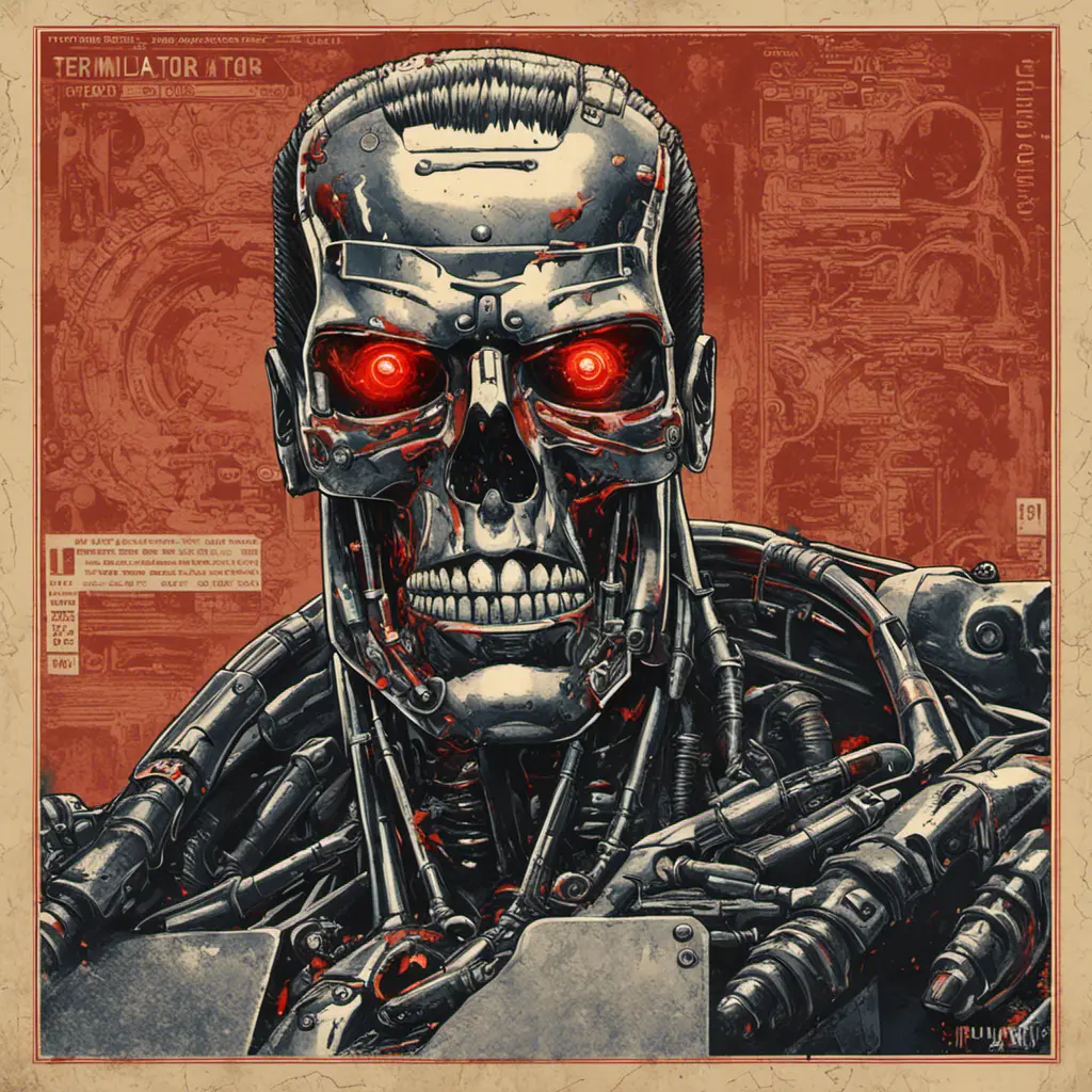 terminator for president, intricate soviet propaganda poster, Cyrillic text, Boris kriukov, vote for T800, sharp focus, text at bottom, Cyrillic, no blur, terminator t800, Dystopian, Highly Detailed, Hyper Detailed, Intricate Details, Ultra Detailed, Half Body, Post-Apocalyptic, Cyberpunk, Futuristic, Psychedelic, Retro-Futurism, Soviet Poster, Digital Painting, Poster, Propaganda Poster, Sharp Focus, Artgerm, Futurism by Beeple, Alex Grey, Alphonse Mucha