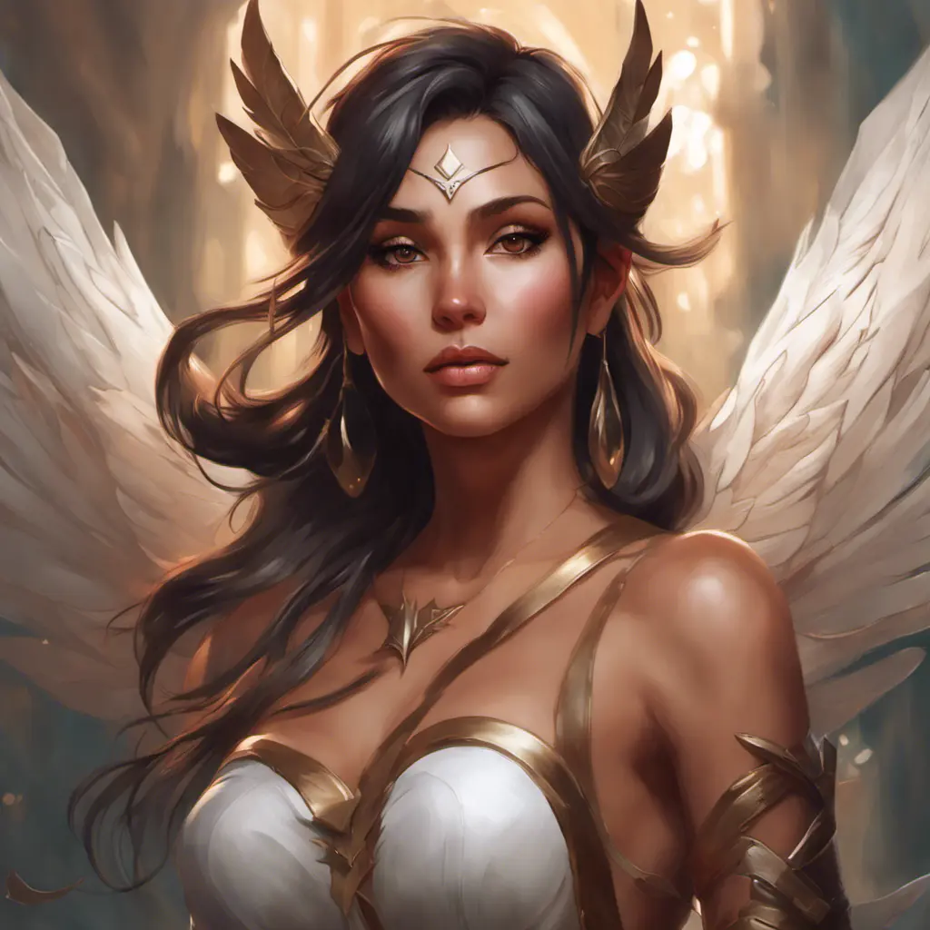 Alluring matte portrait of a beautiful Nidalee with wings, 8k, Highly Detailed, Intricate, Half Body, Realistic, Sharp Focus, Volumetric Lighting, Fantasy, Elegant by Stanley Artgerm Lau, Alphonse Mucha, WLOP