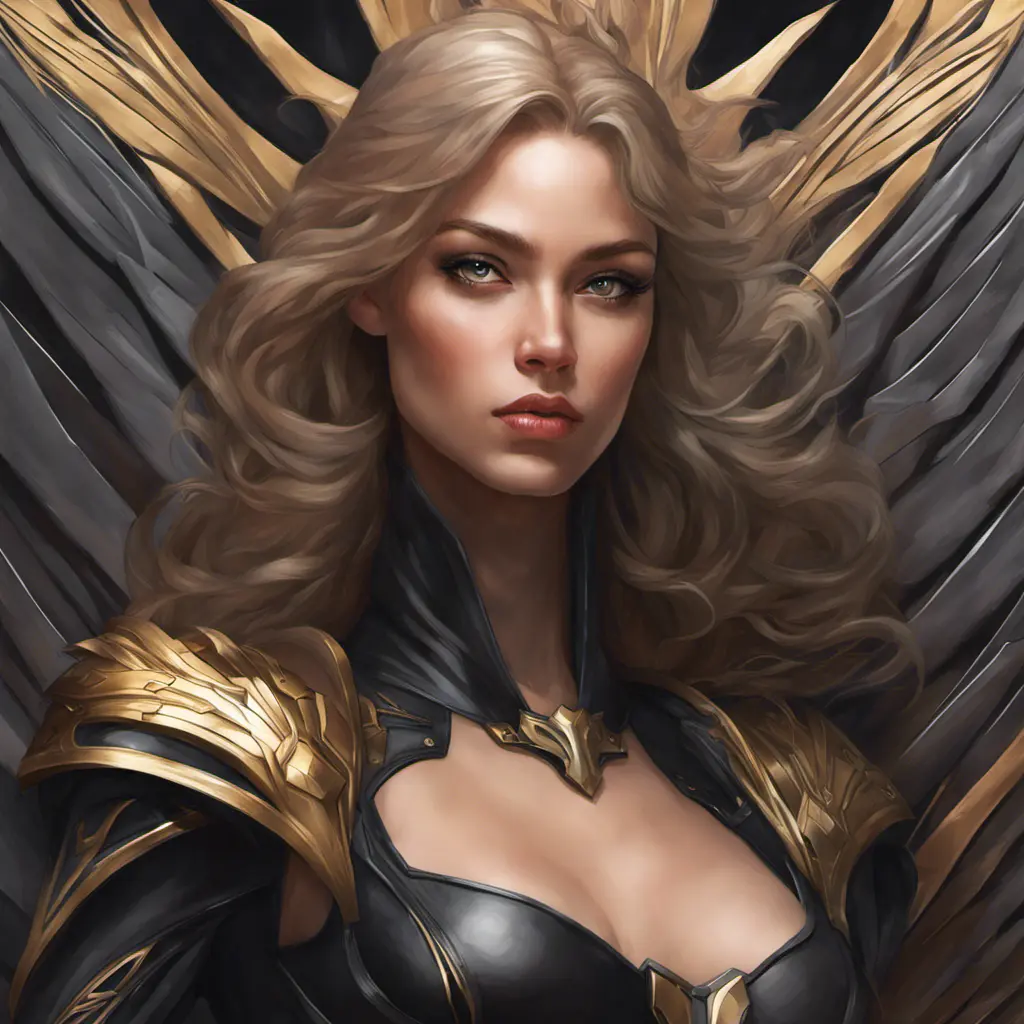 Alluring matte portrait of a beautiful Kayle wearing black leather, 8k, Highly Detailed, Intricate, Half Body, Realistic, Sharp Focus, Volumetric Lighting, Fantasy, Elegant by Stanley Artgerm Lau, Alphonse Mucha, WLOP