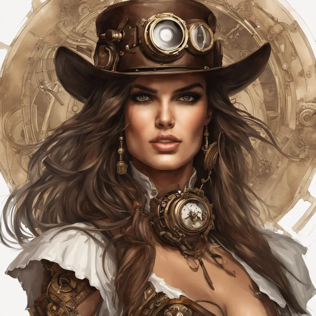 Steampunk portrait of Alessandra Ambrosio, Highly Detailed, Intricate, Artstation, Beautiful, Digital Painting, Sharp Focus, Concept Art, Elegant