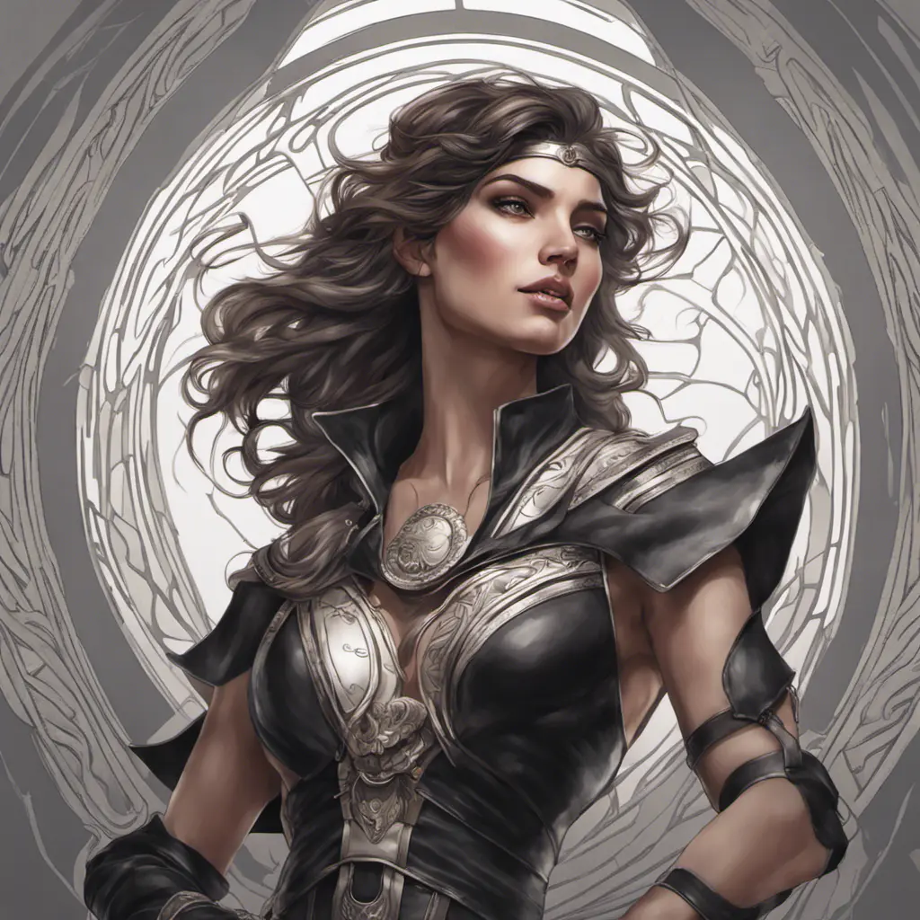 Alluring matte portrait of a beautiful Kassandra wearing black leather, 8k, Highly Detailed, Intricate, Half Body, Realistic, Sharp Focus, Volumetric Lighting, Fantasy, Elegant by Stanley Artgerm Lau, Alphonse Mucha, WLOP