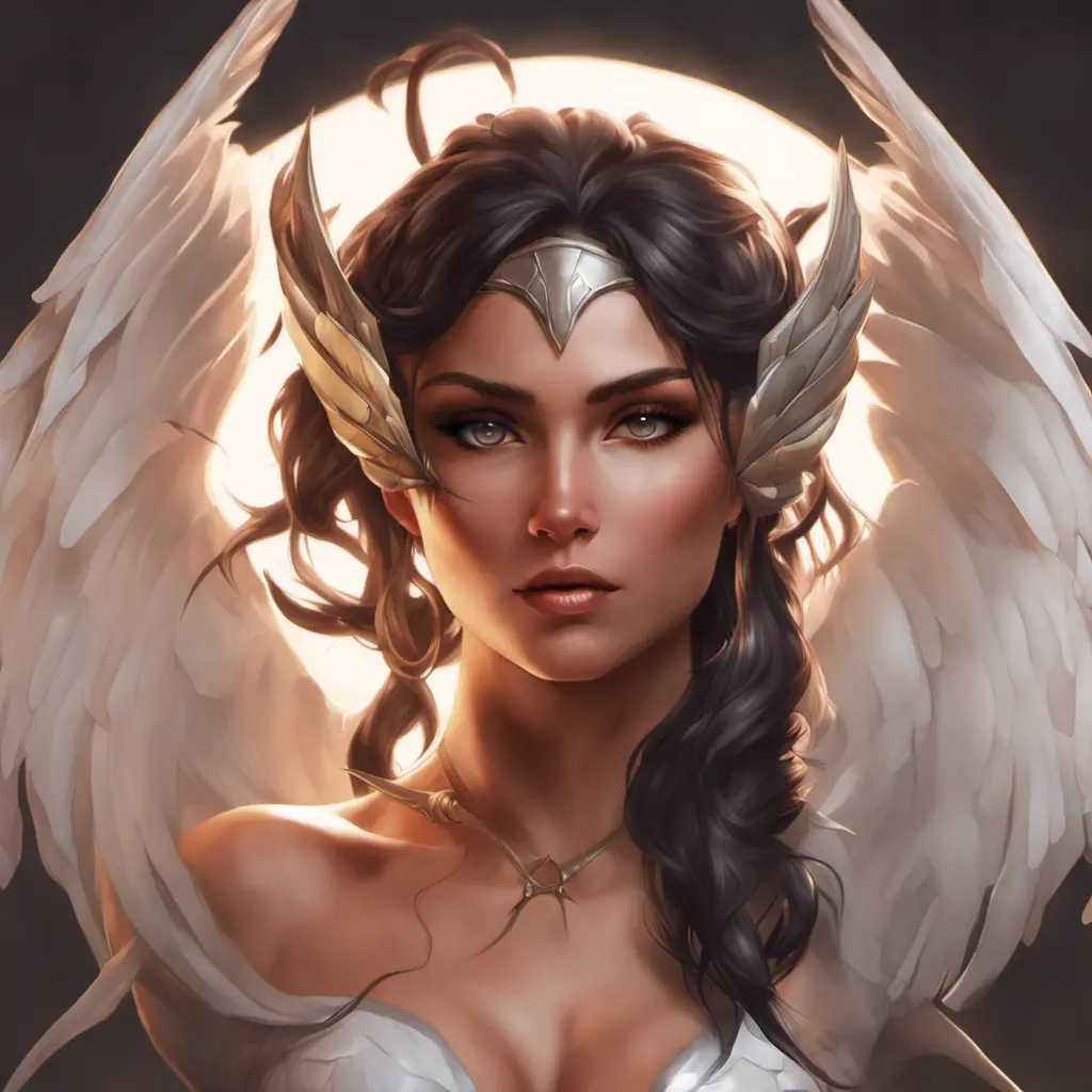 Alluring matte portrait of a beautiful Nidalee with wings, 8k, Highly Detailed, Intricate, Half Body, Realistic, Sharp Focus, Volumetric Lighting, Fantasy, Elegant by Stanley Artgerm Lau, Alphonse Mucha, WLOP