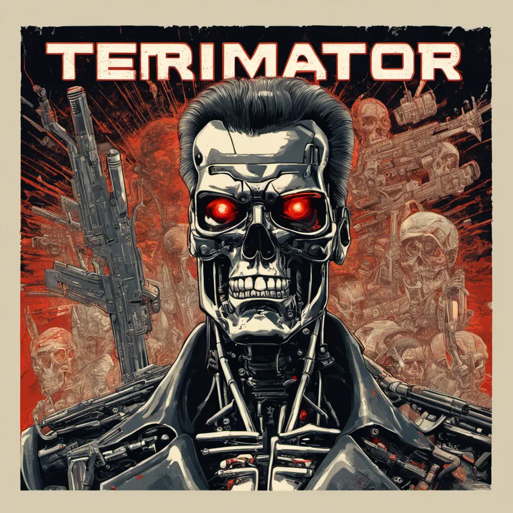 terminator for president, intricate soviet propaganda poster, Cyrillic text, Boris kriukov, vote for T800, sharp focus, text at bottom, Cyrillic, no blur, terminator t800, Dystopian, Highly Detailed, Hyper Detailed, Intricate Details, Ultra Detailed, Half Body, Post-Apocalyptic, Cyberpunk, Futuristic, Psychedelic, Retro-Futurism, Soviet Poster, Digital Painting, Poster, Propaganda Poster, Sharp Focus, Artgerm, Futurism by Beeple, Alex Grey, Alphonse Mucha