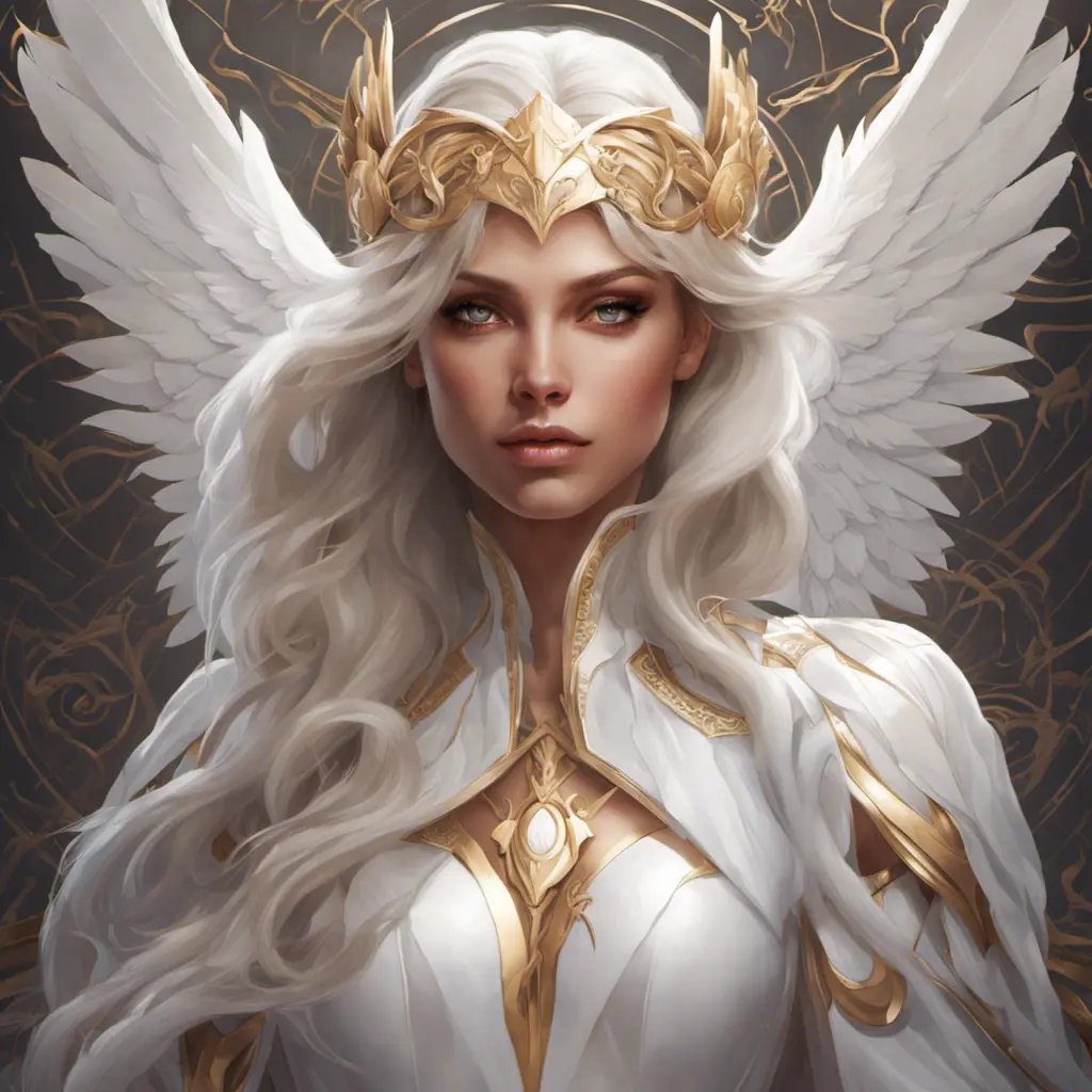 Alluring matte portrait of the beautiful Kayle in white, 8k, Highly Detailed, Intricate, Realistic, Sharp Focus, Volumetric Lighting, Fantasy, Elegant by Stanley Artgerm Lau, Alphonse Mucha, WLOP, Stefan Kostic