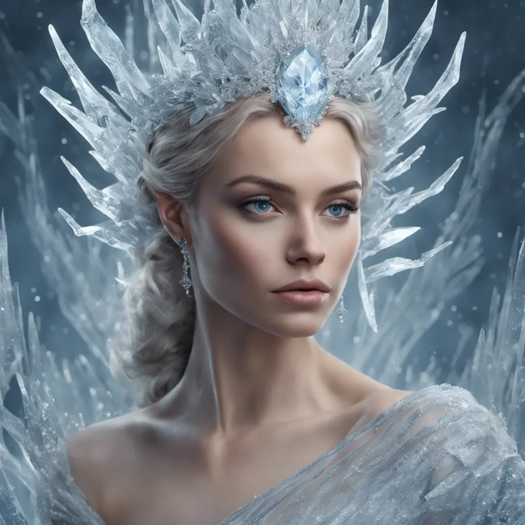 Alluring highly detailed matte portrait of a beautiful ice queen in the style of Stefan Kostic, 8k, High Definition, Highly Detailed, Intricate, Half Body, Realistic, Sharp Focus, Fantasy, Elegant