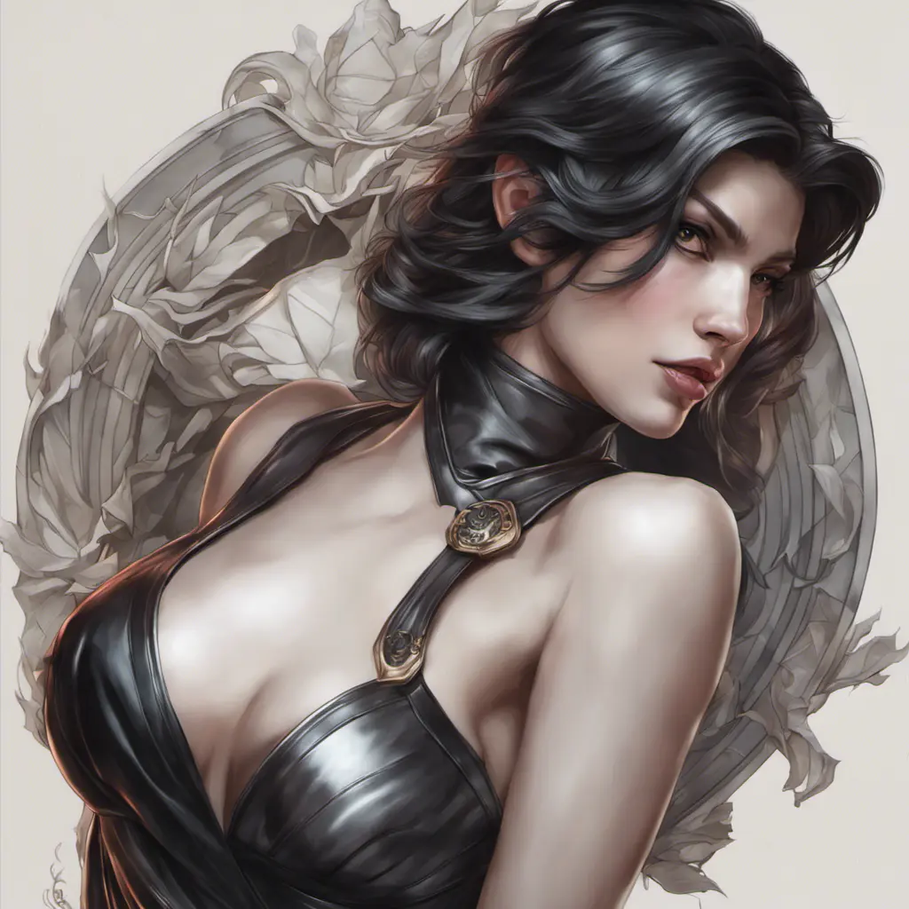 Alluring matte portrait of a beautiful Fiora wearing black leather, 8k, Highly Detailed, Intricate, Half Body, Realistic, Sharp Focus, Volumetric Lighting, Fantasy, Elegant by Stanley Artgerm Lau, Alphonse Mucha, WLOP, Stefan Kostic