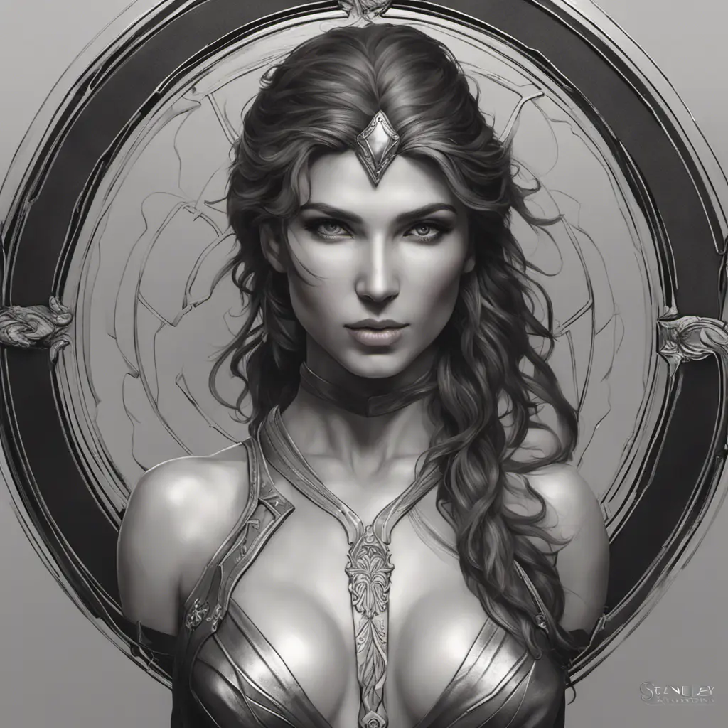 Alluring matte portrait of a beautiful Kassandra wearing black leather, 8k, Highly Detailed, Intricate, Half Body, Realistic, Sharp Focus, Volumetric Lighting, Fantasy, Elegant by Stanley Artgerm Lau, Alphonse Mucha, WLOP