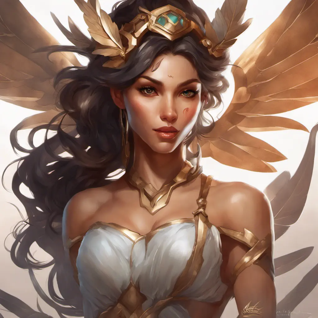 Alluring matte portrait of a beautiful Nidalee with wings, 8k, Highly Detailed, Intricate, Half Body, Realistic, Sharp Focus, Volumetric Lighting, Fantasy, Elegant by Stanley Artgerm Lau, Alphonse Mucha, WLOP