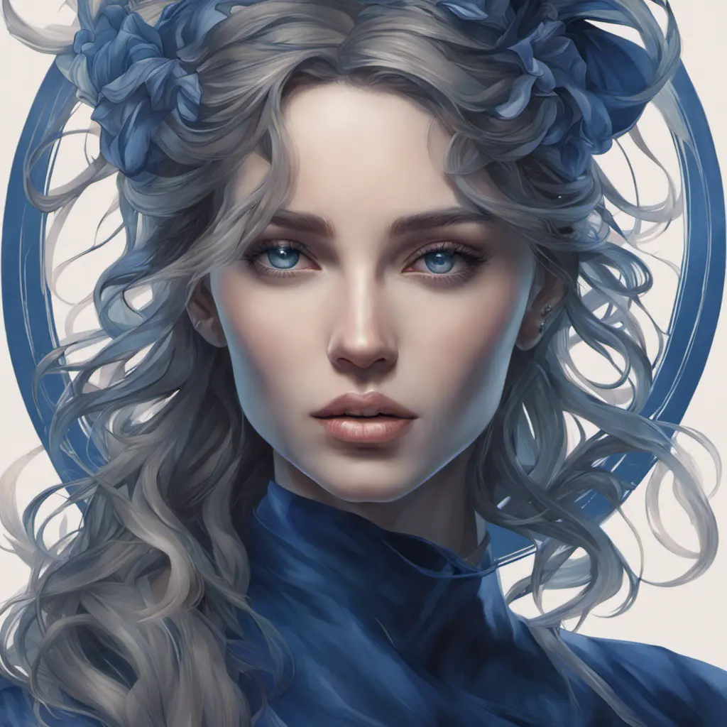 Alluring matte portrait of a beautiful A2 wearing dark blue, 8k, Highly Detailed, Intricate, Half Body, Realistic, Sharp Focus, Volumetric Lighting, Fantasy, Elegant by Stanley Artgerm Lau, Alphonse Mucha, WLOP, Stefan Kostic