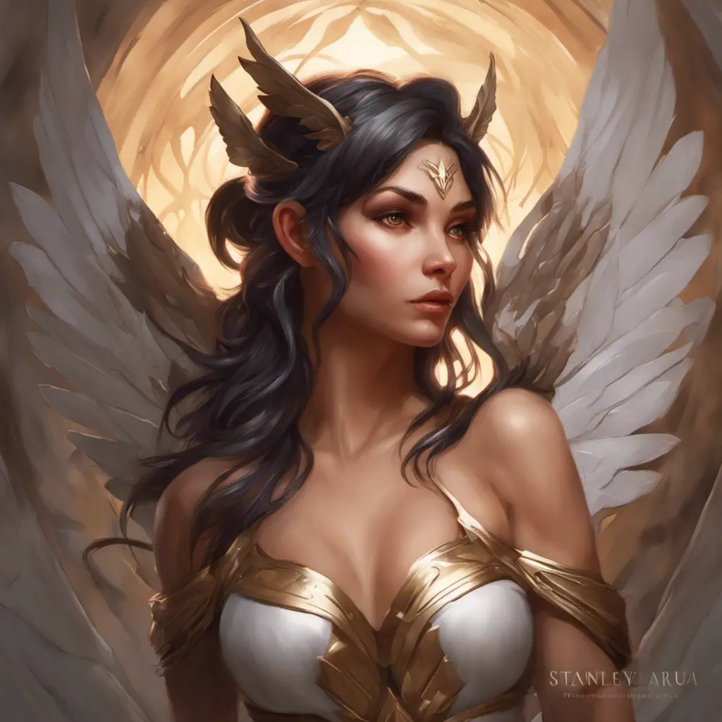 Alluring matte portrait of a beautiful Nidalee with wings, 8k, Highly Detailed, Intricate, Half Body, Realistic, Sharp Focus, Volumetric Lighting, Fantasy, Elegant by Stanley Artgerm Lau, Alphonse Mucha, WLOP