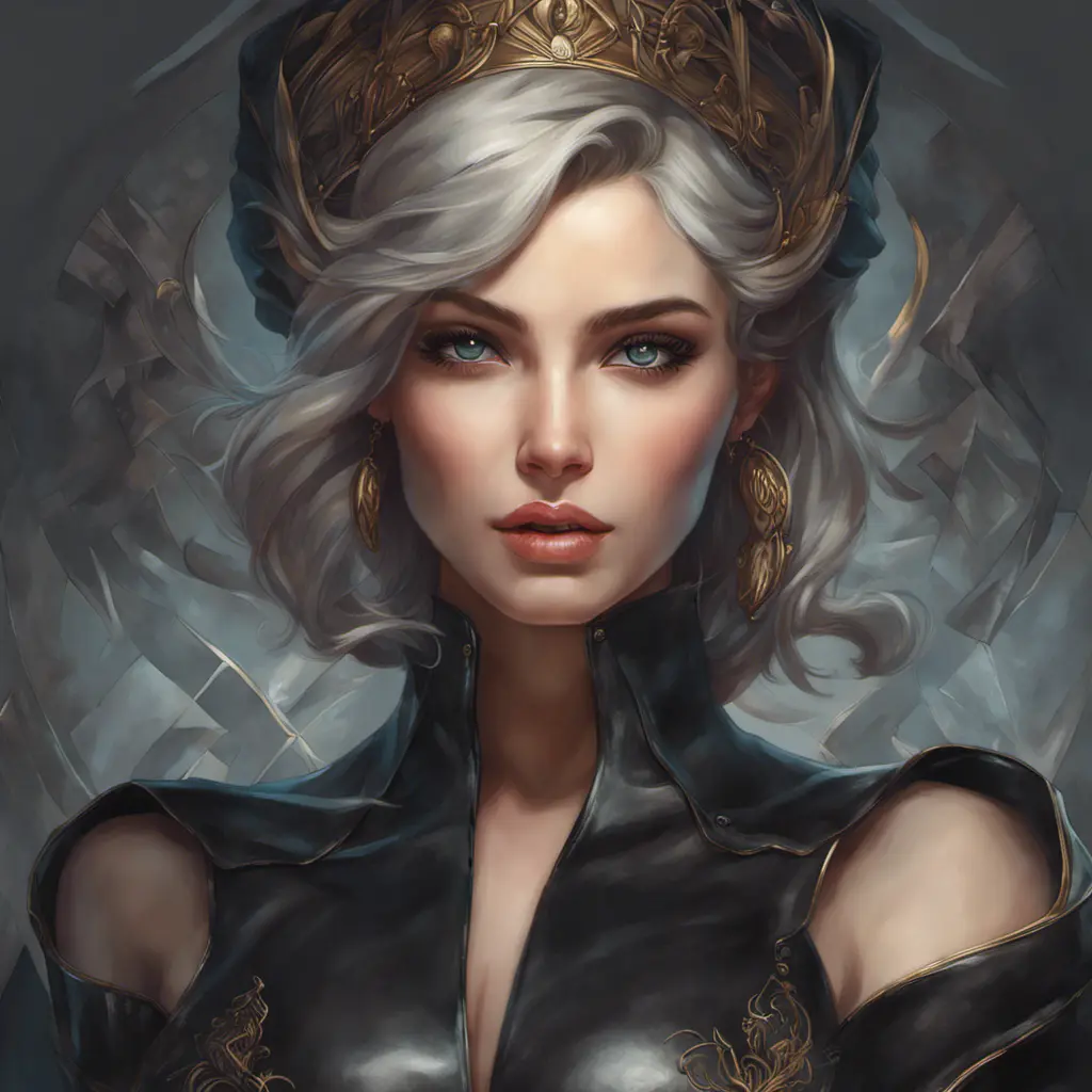 Alluring matte portrait of a beautiful Sona wearing black leather, 8k, Highly Detailed, Intricate, Half Body, Realistic, Sharp Focus, Volumetric Lighting, Fantasy, Elegant by Stanley Artgerm Lau, Alphonse Mucha, WLOP