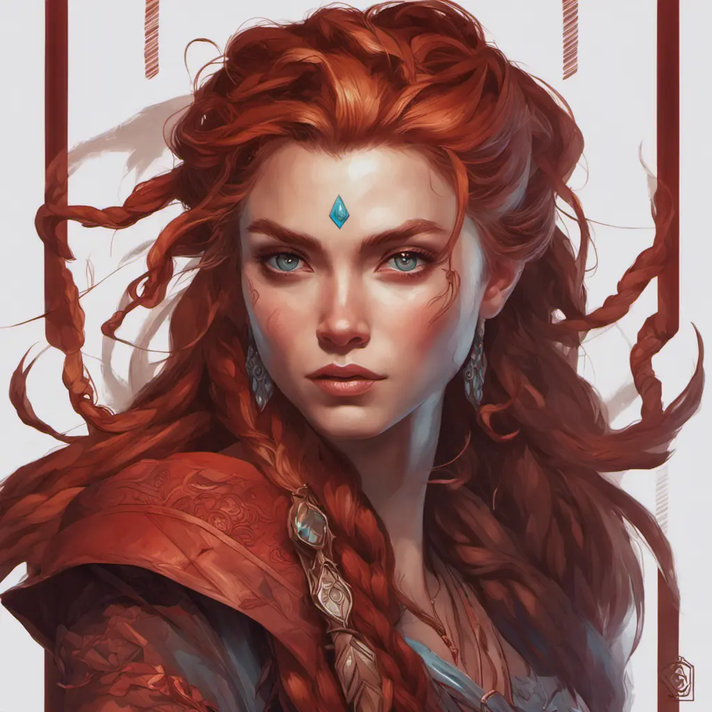 Alluring matte portrait of the beautiful Aloy in dark red, 8k, Highly Detailed, Intricate, Realistic, Sharp Focus, Volumetric Lighting, Fantasy, Elegant by Stanley Artgerm Lau, Alphonse Mucha, WLOP, Stefan Kostic