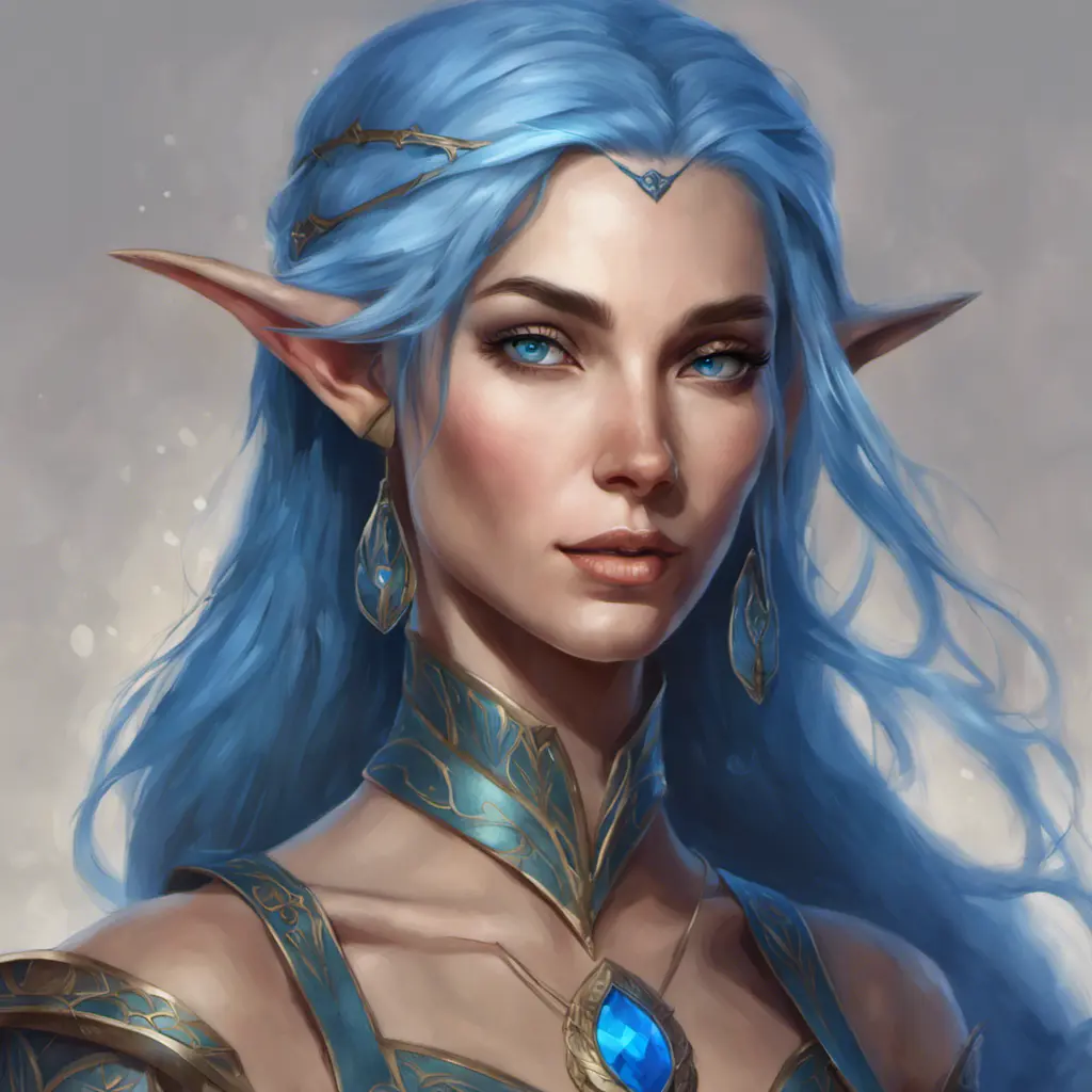 D&D concept art of gorgeous elven woman with blue hair in the style of Stefan Kostic, 8k, High Definition, Highly Detailed, Intricate, Half Body, Realistic, Sharp Focus, Fantasy, Elegant by Stanley Artgerm Lau, Luis Ricardo Falero