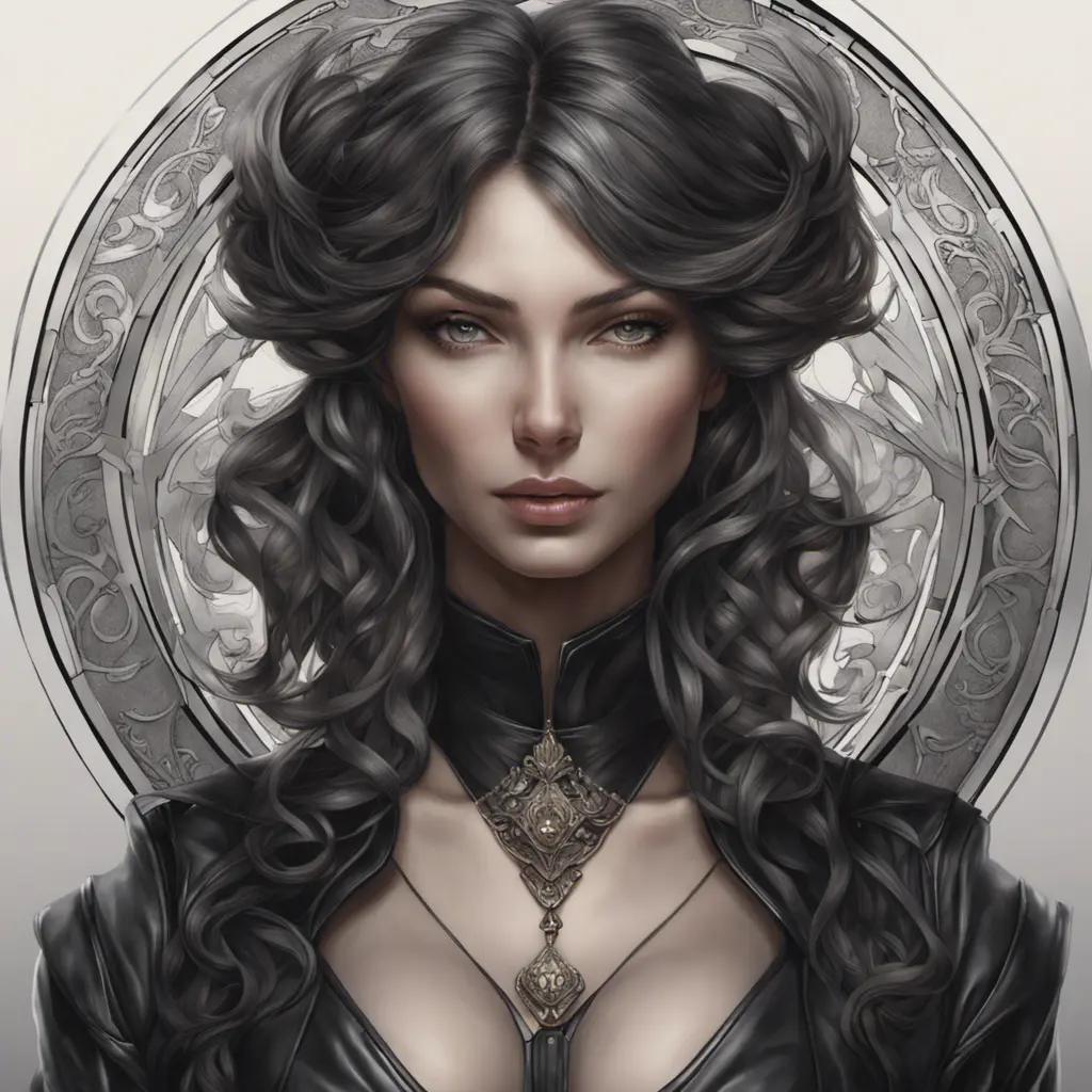 Alluring matte portrait of a beautiful A2 in black leather, 8k, Highly Detailed, Intricate, Half Body, Realistic, Sharp Focus, Volumetric Lighting, Fantasy, Elegant by Stanley Artgerm Lau, Alphonse Mucha, WLOP, Stefan Kostic