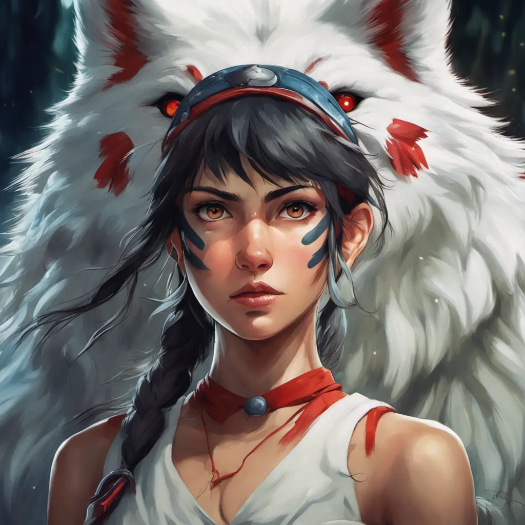 portrait of princess mononoke, 4k, 4k resolution, 8k, Hyper Detailed, Anime by Stanley Artgerm Lau