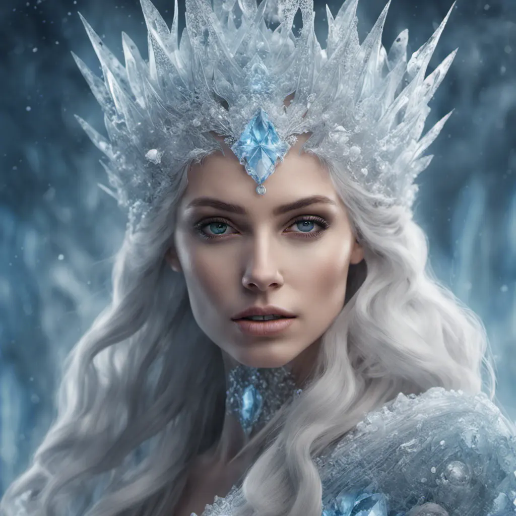 Alluring highly detailed matte portrait of a beautiful ice queen in the style of Stefan Kostic, 8k, High Definition, Highly Detailed, Intricate, Half Body, Realistic, Sharp Focus, Fantasy, Elegant