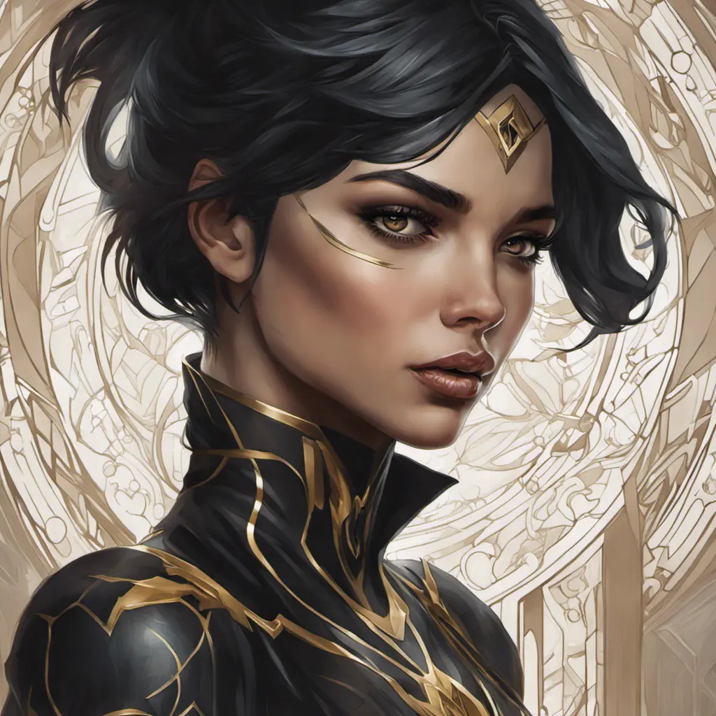 Alluring matte portrait of the beautiful Cassandra Cain in black, 8k, Highly Detailed, Intricate, Realistic, Sharp Focus, Volumetric Lighting, Fantasy, Elegant by Stanley Artgerm Lau, Alphonse Mucha, WLOP, Stefan Kostic