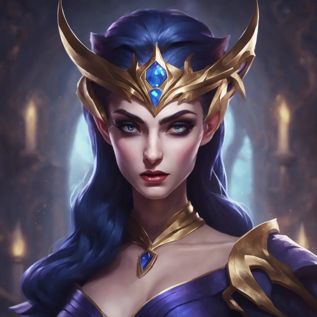 Alluring matte portrait of a beautiful Morgana from League of Legends in the style of Stefan Kostic, 8k, High Definition, Highly Detailed, Intricate, Half Body, Realistic, Sharp Focus, Fantasy, Elegant