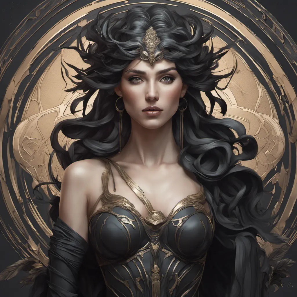 Alluring matte portrait of the beautiful goddess Artemis in black in the style of Stefan Kostic, 8k, Highly Detailed, Intricate, Realistic, Sharp Focus, Volumetric Lighting, Fantasy, Elegant by Stanley Artgerm Lau, Alphonse Mucha, WLOP