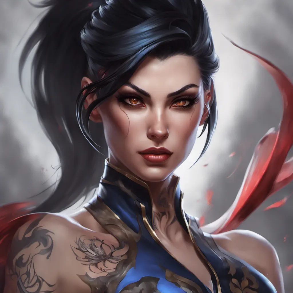 Matte portrait of Vayne from League of Legends with tattoos, 8k, Highly Detailed, Powerful, Alluring, Artstation, Magical, Digital Painting, Photo Realistic, Sharp Focus, Volumetric Lighting, Concept Art by Stanley Artgerm Lau, Alphonse Mucha, Greg Rutkowski