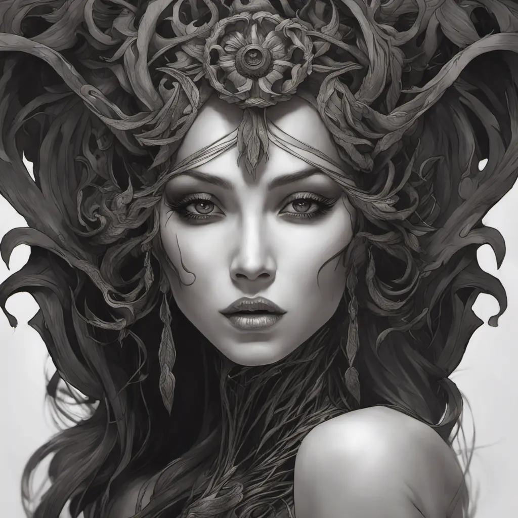 Alluring matte portrait of the beautiful goddess of death Ker in black, 8k, Highly Detailed, Intricate, Realistic, Sharp Focus, Volumetric Lighting, Fantasy, Elegant by Stanley Artgerm Lau, Alphonse Mucha, WLOP