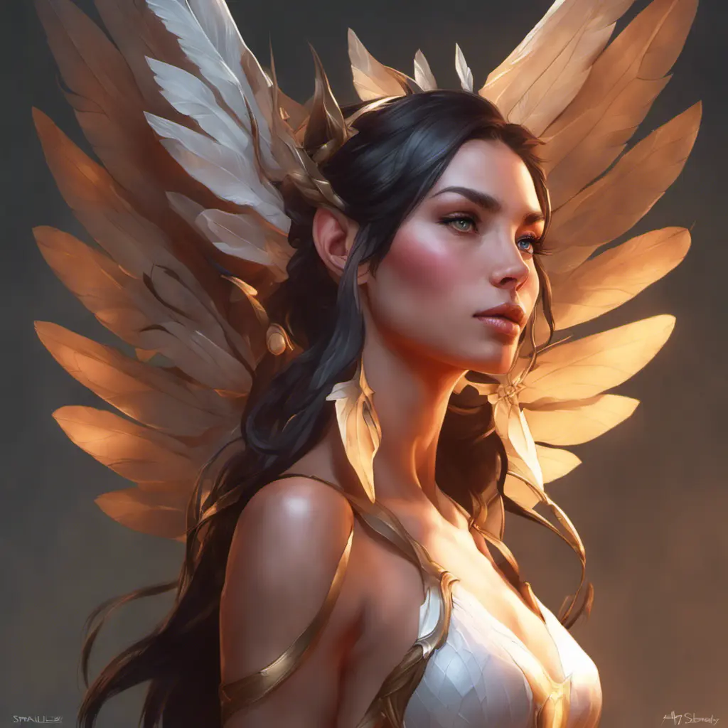 Alluring matte portrait of a beautiful Nidalee with wings, 8k, Highly Detailed, Intricate, Half Body, Realistic, Sharp Focus, Volumetric Lighting, Fantasy, Elegant by Stanley Artgerm Lau, Alphonse Mucha, WLOP