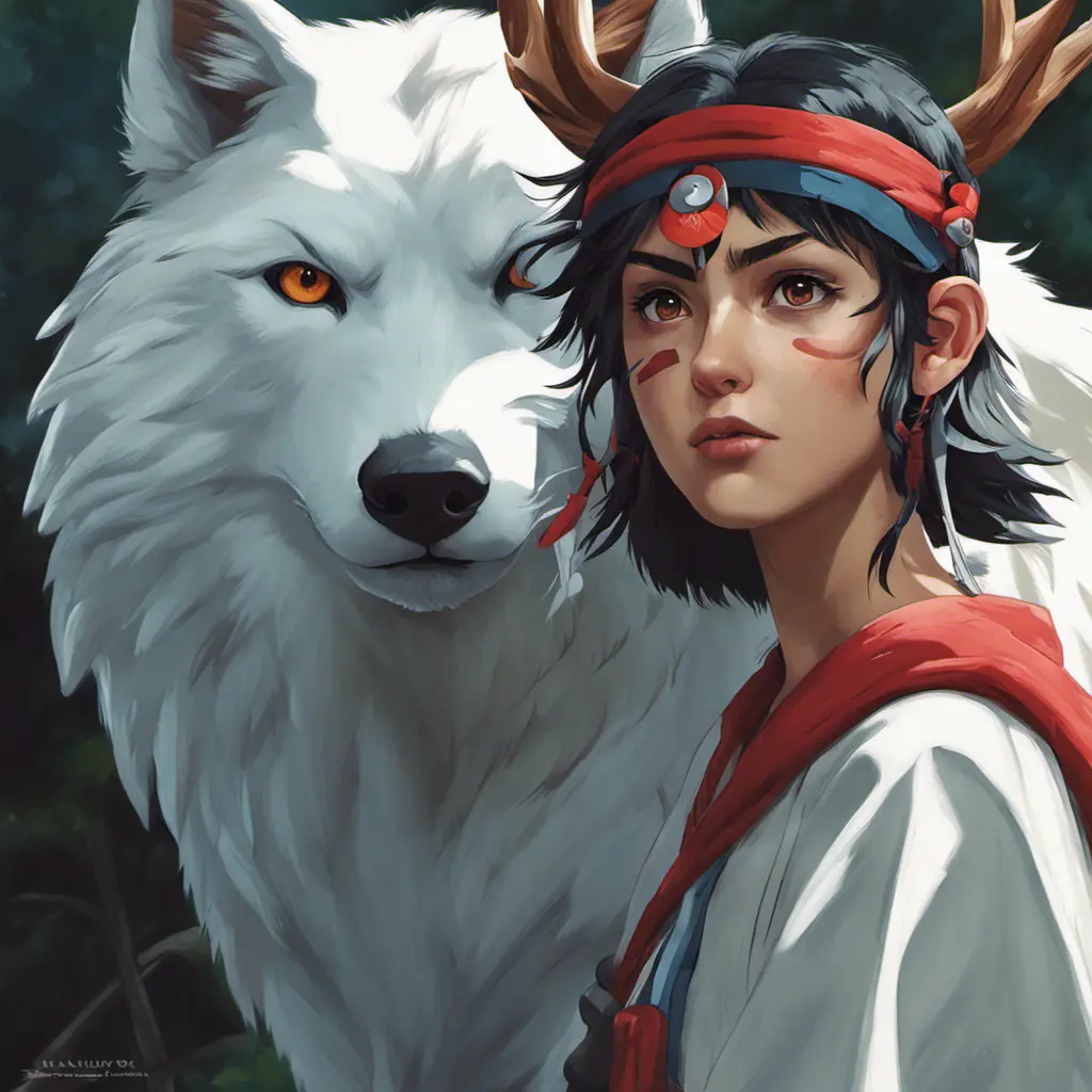 portrait of princess mononoke, 4k, 4k resolution, 8k, Hyper Detailed, Anime by Stanley Artgerm Lau