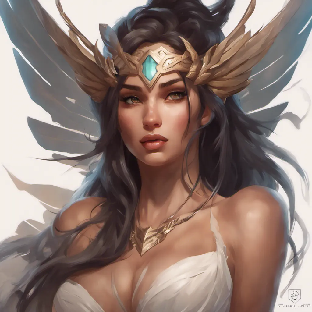 Alluring matte portrait of a beautiful Nidalee with wings, 8k, Highly Detailed, Intricate, Half Body, Realistic, Sharp Focus, Volumetric Lighting, Fantasy, Elegant by Stanley Artgerm Lau, Alphonse Mucha, WLOP