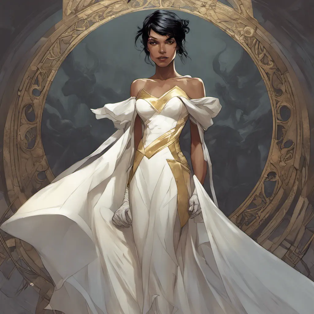 Cassandra cain in a wedding dress, riot entertainment, Realistic, Artgerm, Concept Art, Portrait by Alphonse Mucha, Greg Rutkowski