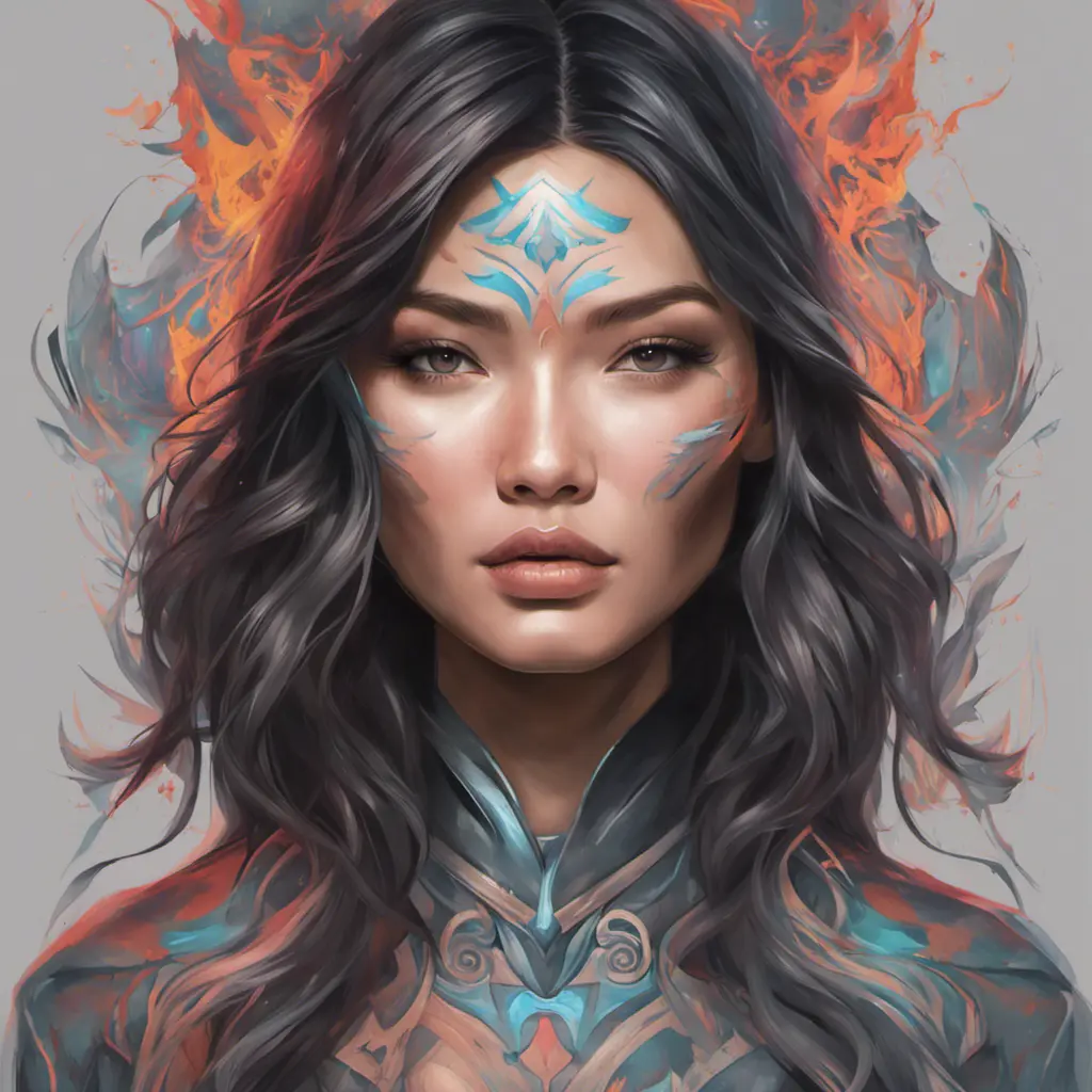 Gemma Chan, colorful painting on grey scale face, powerful, magic, thunders, dramatic lighting, intricate tattoos, wild, highly detailed, digital painting, artstation, concept art, smooth, sharp focus, illustration, art by artgerm and greg rutkowski and alphonse mucha, footage, 4k, Hyper Detailed