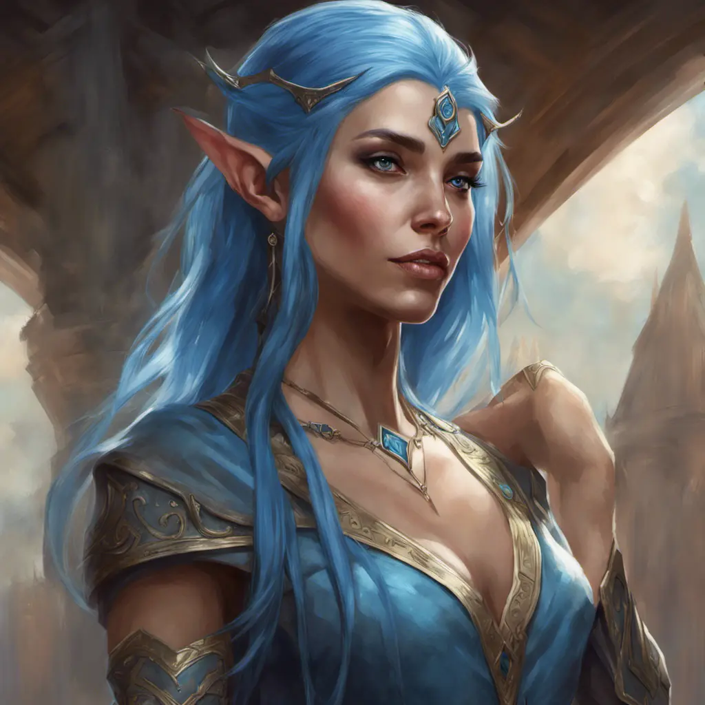 D&D concept art of gorgeous elven woman with blue hair in the style of Stefan Kostic, 8k, High Definition, Highly Detailed, Intricate, Half Body, Realistic, Sharp Focus, Fantasy, Elegant by Stanley Artgerm Lau, Luis Ricardo Falero