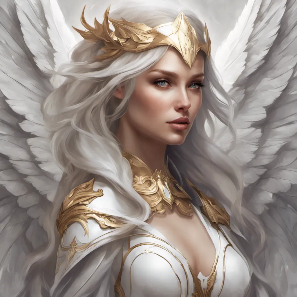 Alluring matte portrait of the beautiful Kayle in white, 8k, Highly Detailed, Intricate, Realistic, Sharp Focus, Volumetric Lighting, Fantasy, Elegant by Stanley Artgerm Lau, Alphonse Mucha, WLOP, Stefan Kostic